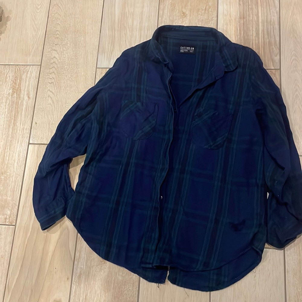Cotton on green and blue button down